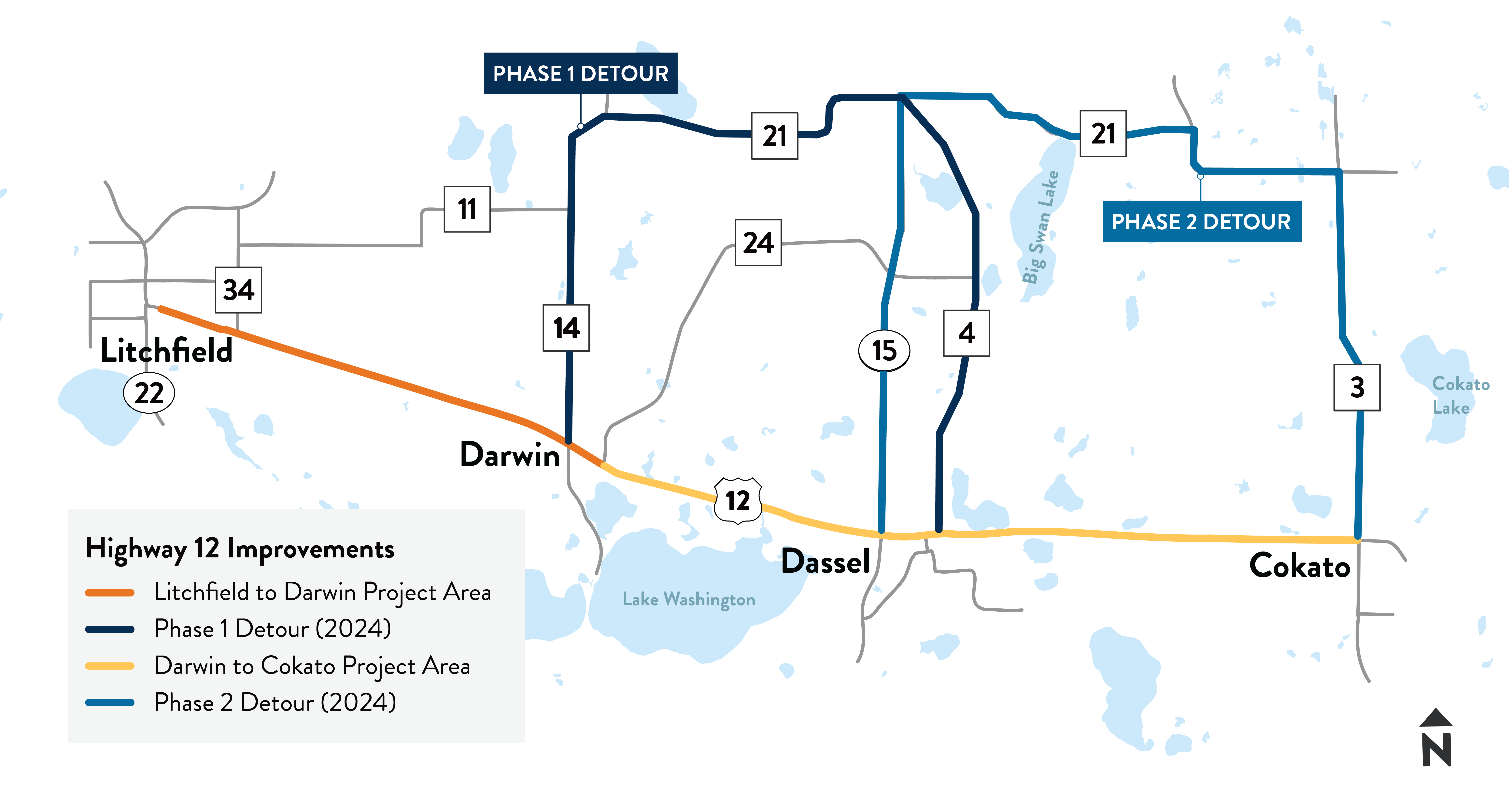 Map of Hwy 12 project with detour